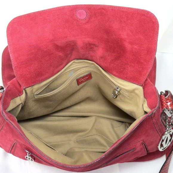 Cartier Marcello Oxblood Suede Snakeskin Python Saddle Shoulder Bag Messenger - Picture 7 of 12